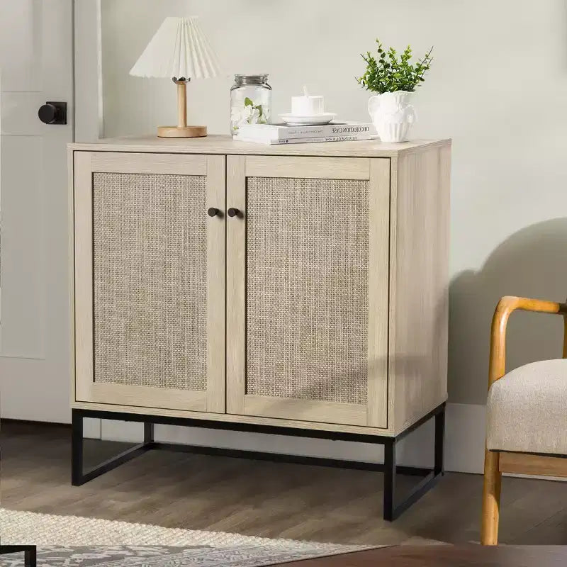 COZONY Armoire de rangement à 2 portes en rotin style ferme, Buffet bahut d'appoint, Console de ferme avec rangement, Armoire de cuisine multifonctionnelle