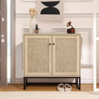 COZONY Armoire de rangement à 2 portes en rotin style ferme, Buffet bahut d'appoint, Console de ferme avec rangement, Armoire de cuisine multifonctionnelle