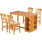 Ensemble de salle à manger 5 pièces hauteur comptoir de style ferme pour 4, ensemble table de bar en bois avec étagères de rangement et 4 chaises rembourrées