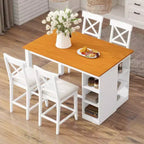 Ensemble de salle à manger 5 pièces hauteur comptoir de style ferme pour 4, ensemble table de bar en bois avec étagères de rangement et 4 chaises rembourrées