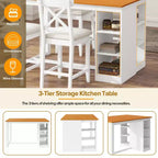 Ensemble de salle à manger 5 pièces hauteur comptoir de style ferme pour 4, ensemble table de bar en bois avec étagères de rangement et 4 chaises rembourrées