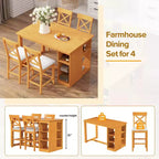 Ensemble de salle à manger 5 pièces hauteur comptoir de style ferme pour 4, ensemble table de bar en bois avec étagères de rangement et 4 chaises rembourrées