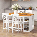 Ensemble de salle à manger 5 pièces hauteur comptoir de style ferme pour 4, ensemble table de bar en bois avec étagères de rangement et 4 chaises rembourrées