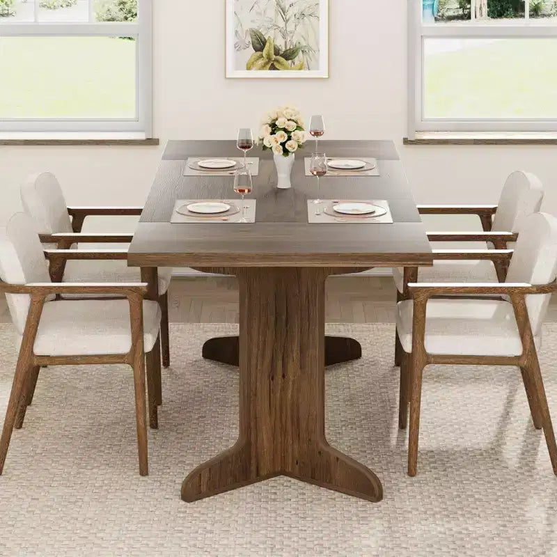 Table de salle à manger de 180 cm pour 6-8 personnes, table de cuisine de style campagnard avec grand plateau, table de repas rectangulaire pour salle à manger, salon.