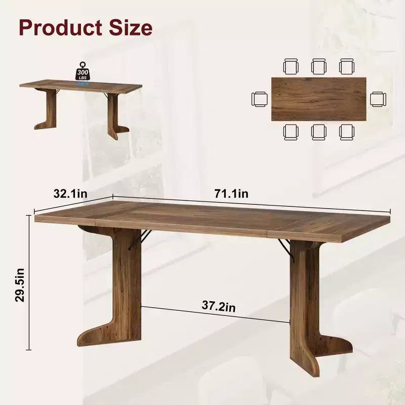 Table de salle à manger de 180 cm pour 6-8 personnes, table de cuisine de style campagnard avec grand plateau, table de repas rectangulaire pour salle à manger, salon.