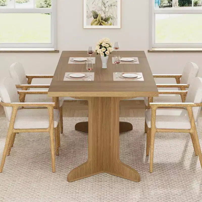 Table de salle à manger de 180 cm pour 6-8 personnes, table de cuisine de style campagnard avec grand plateau, table de repas rectangulaire pour salle à manger, salon.