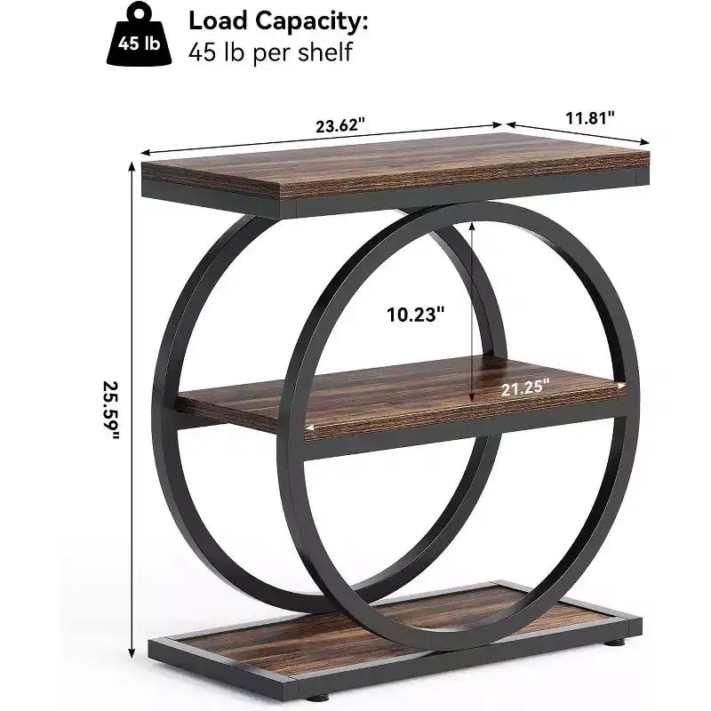 Table d'appoint Lantine, table d'appoint à 3 niveaux, table d'appoint fine pour salon, table de chevet haute pour chambre à coucher, marron rustique et noir