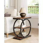 Table d'appoint Lantine, table d'appoint à 3 niveaux, table d'appoint fine pour salon, table de chevet haute pour chambre à coucher, marron rustique et noir