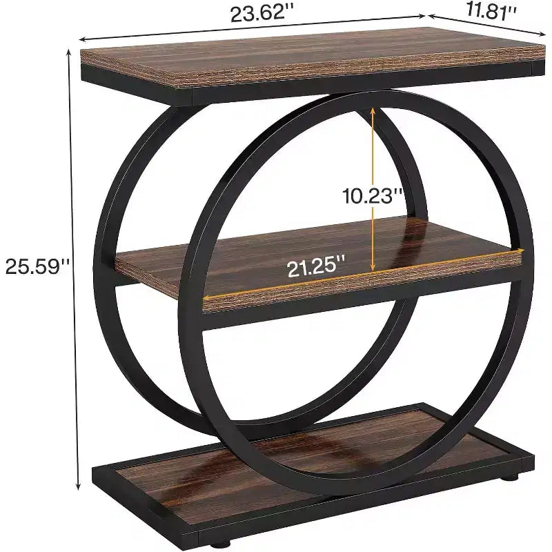 Table d'appoint étroite Lantine avec 3 étagères de rangement, petite table d'appoint de canapé industrielle avec cadre en métal noir pour salon, table de chevet mince pour chambre à coucher