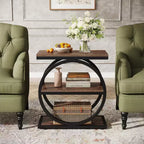 Table d'appoint étroite Lantine avec 3 étagères de rangement, petite table d'appoint de canapé industrielle avec cadre en métal noir pour salon, table de chevet mince pour chambre à coucher