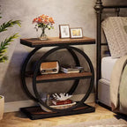 Table d'appoint étroite Lantine avec 3 étagères de rangement, petite table d'appoint de canapé industrielle avec cadre en métal noir pour salon, table de chevet mince pour chambre à coucher