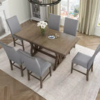 Ensemble de salle à manger extensible 7 pièces pour 6 personnes, ensemble de table de cuisine de style campagnard avec 6 chaises rembourrées pour salle à manger, gris