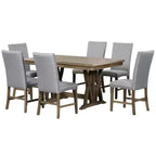Ensemble de salle à manger extensible 7 pièces pour 6 personnes, ensemble de table de cuisine de style campagnard avec 6 chaises rembourrées pour salle à manger, gris
