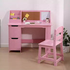 Ensemble bureau et chaise pour enfants Table d'étude en bois avec étagère de rangement et tableau d'affichage pour la maison/l'école