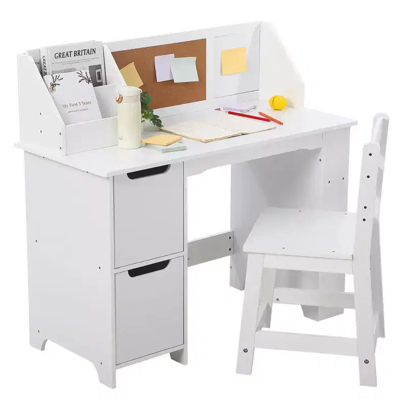 Ensemble bureau et chaise pour enfants Table d'étude en bois avec étagère de rangement et tableau d'affichage pour la maison/l'école