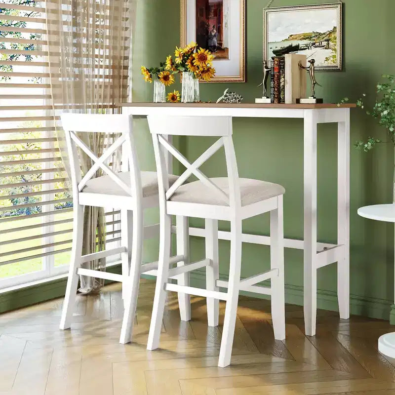 Ensemble de 3 pièces table de salle à manger hauteur de bar en bois, coin repas rectangulaire de style ferme avec 2 chaises pour petits espaces
