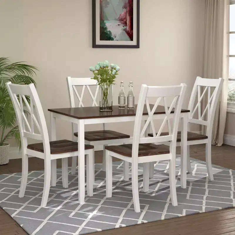 Ensemble de salle à manger 5 pièces pour 4 personnes, ensemble de table de cuisine rectangulaire en bois avec 4 chaises, ensemble de salle à manger de style ferme pour la cuisine