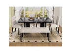 Ensemble de table à manger effet marbre pour 6 personnes, table à manger rectangulaire 6 pièces avec 4 chaises rembourrées et 1 banc pour salle à manger