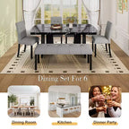 Ensemble de table à manger effet marbre pour 6 personnes, table à manger rectangulaire 6 pièces avec 4 chaises rembourrées et 1 banc pour salle à manger