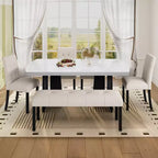 Ensemble de table à manger effet marbre pour 6 personnes, table à manger rectangulaire 6 pièces avec 4 chaises rembourrées et 1 banc pour salle à manger