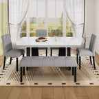 Ensemble de table à manger effet marbre pour 6 personnes, table à manger rectangulaire 6 pièces avec 4 chaises rembourrées et 1 banc pour salle à manger