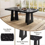 Ensemble de table à manger effet marbre pour 6 personnes, table à manger rectangulaire 6 pièces avec 4 chaises rembourrées et 1 banc pour salle à manger