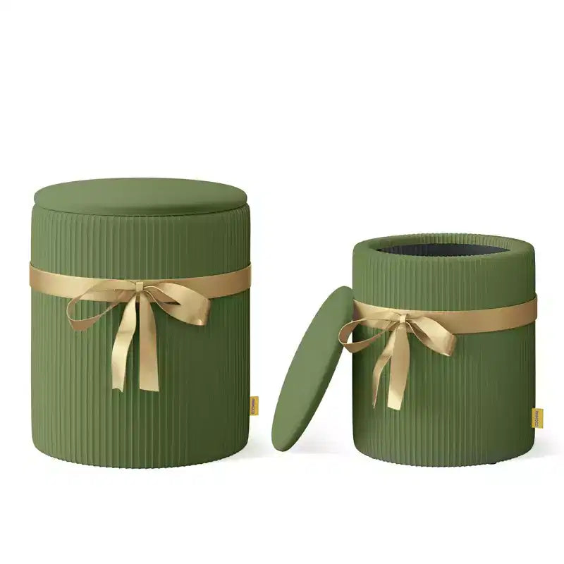 Pinmoco Pouf Rond avec Rangement Lot de 2, Pouf Table Basse, Tabouret de Coiffeuse en Velours Côtelé pour Chambre, Repose-Pieds pour Salon