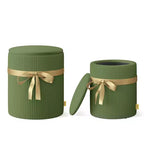 Pinmoco Pouf Rond avec Rangement Lot de 2, Pouf Table Basse, Tabouret de Coiffeuse en Velours Côtelé pour Chambre, Repose-Pieds pour Salon