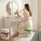 Pinmoco Pouf Rond avec Rangement Lot de 2, Pouf Table Basse, Tabouret de Coiffeuse en Velours Côtelé pour Chambre, Repose-Pieds pour Salon