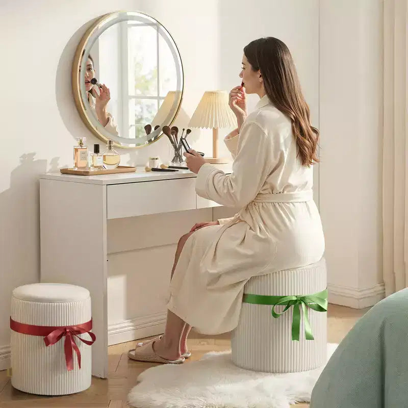 Pinmoco Pouf Rond avec Rangement Lot de 2, Pouf Table Basse, Tabouret de Coiffeuse en Velours Côtelé pour Chambre, Repose-Pieds pour Salon