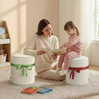 Pinmoco Pouf Rond avec Rangement Lot de 2, Pouf Table Basse, Tabouret de Coiffeuse en Velours Côtelé pour Chambre, Repose-Pieds pour Salon