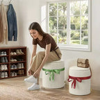 Pinmoco Pouf Rond avec Rangement Lot de 2, Pouf Table Basse, Tabouret de Coiffeuse en Velours Côtelé pour Chambre, Repose-Pieds pour Salon