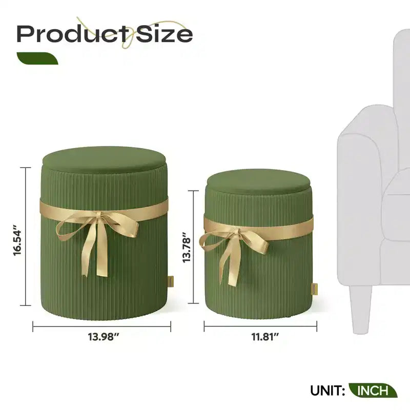 Pinmoco Pouf Rond avec Rangement Lot de 2, Pouf Table Basse, Tabouret de Coiffeuse en Velours Côtelé pour Chambre, Repose-Pieds pour Salon