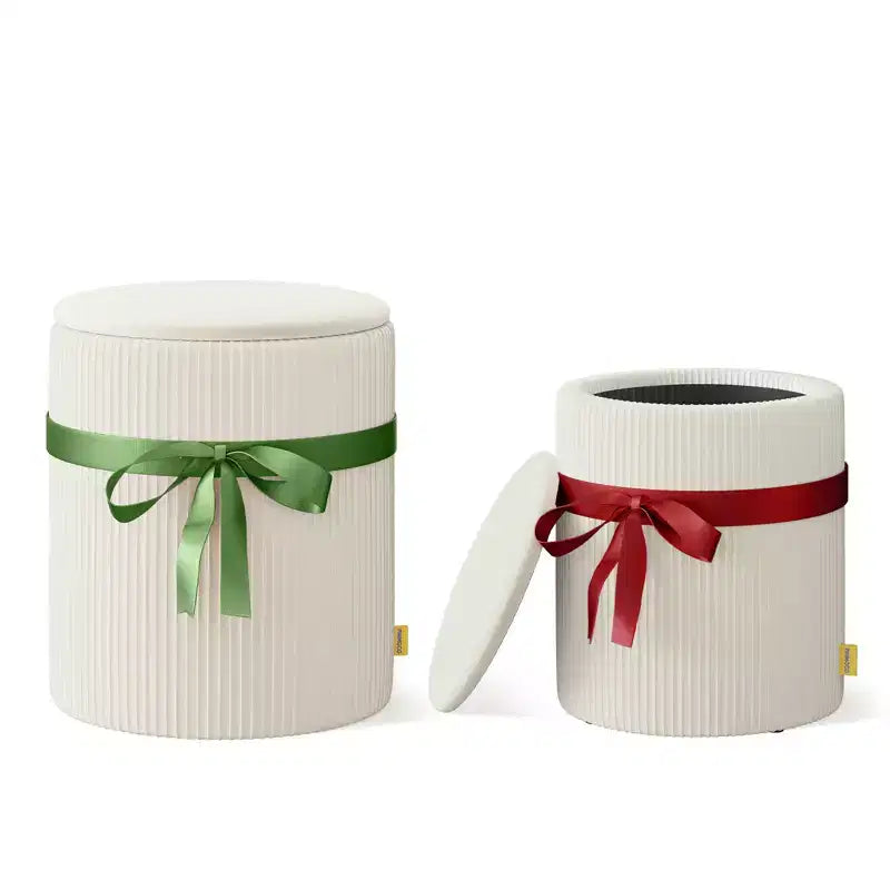 Pinmoco Pouf Rond avec Rangement Lot de 2, Pouf Table Basse, Tabouret de Coiffeuse en Velours Côtelé pour Chambre, Repose-Pieds pour Salon