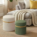 Pinmoco Pouf Rond avec Rangement Lot de 2, Pouf Table Basse, Tabouret de Coiffeuse en Velours Côtelé pour Chambre, Repose-Pieds pour Salon