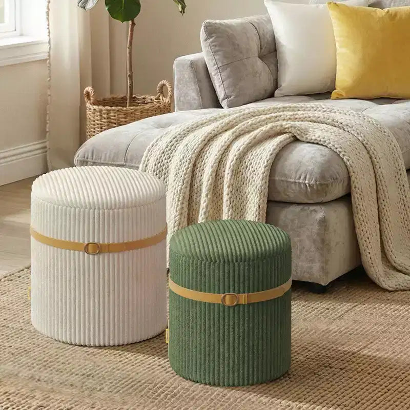 Pinmoco Pouf Rond avec Rangement Lot de 2, Pouf Table Basse, Tabouret de Coiffeuse en Velours Côtelé pour Chambre, Repose-Pieds pour Salon