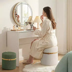 Pinmoco Pouf Rond avec Rangement Lot de 2, Pouf Table Basse, Tabouret de Coiffeuse en Velours Côtelé pour Chambre, Repose-Pieds pour Salon