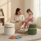 Pinmoco Pouf Rond avec Rangement Lot de 2, Pouf Table Basse, Tabouret de Coiffeuse en Velours Côtelé pour Chambre, Repose-Pieds pour Salon
