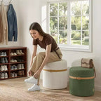 Pinmoco Pouf Rond avec Rangement Lot de 2, Pouf Table Basse, Tabouret de Coiffeuse en Velours Côtelé pour Chambre, Repose-Pieds pour Salon