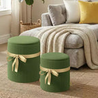 Pinmoco Pouf Rond avec Rangement Lot de 2, Pouf Table Basse, Tabouret de Coiffeuse en Velours Côtelé pour Chambre, Repose-Pieds pour Salon