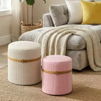 Pinmoco Pouf Rond avec Rangement Lot de 2, Pouf Table Basse, Tabouret de Coiffeuse en Velours Côtelé pour Chambre, Repose-Pieds pour Salon