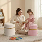 Pinmoco Pouf Rond avec Rangement Lot de 2, Pouf Table Basse, Tabouret de Coiffeuse en Velours Côtelé pour Chambre, Repose-Pieds pour Salon