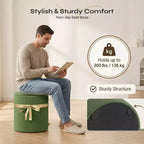 Pinmoco Pouf Rond avec Rangement Lot de 2, Pouf Table Basse, Tabouret de Coiffeuse en Velours Côtelé pour Chambre, Repose-Pieds pour Salon