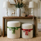 Pinmoco Pouf Rond avec Rangement Lot de 2, Pouf Table Basse, Tabouret de Coiffeuse en Velours Côtelé pour Chambre, Repose-Pieds pour Salon