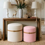 Pinmoco Pouf Rond avec Rangement Lot de 2, Pouf Table Basse, Tabouret de Coiffeuse en Velours Côtelé pour Chambre, Repose-Pieds pour Salon