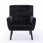 Fauteuil d'appoint en velours Etokfoks avec siège rembourré ergonomique, dossier et accoudoirs capitonnés, pieds en bois massif noir 29.5L x 29.5P x 34.6H pouces