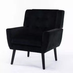 Fauteuil d'appoint en velours Etokfoks avec siège rembourré ergonomique, dossier et accoudoirs capitonnés, pieds en bois massif noir 29.5L x 29.5P x 34.6H pouces