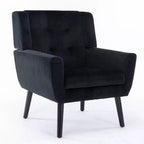 Fauteuil d'appoint en velours Etokfoks avec siège rembourré ergonomique, dossier et accoudoirs capitonnés, pieds en bois massif noir 29.5L x 29.5P x 34.6H pouces