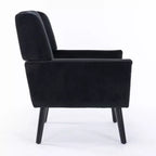 Fauteuil d'appoint en velours Etokfoks avec siège rembourré ergonomique, dossier et accoudoirs capitonnés, pieds en bois massif noir 29.5L x 29.5P x 34.6H pouces