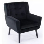 Fauteuil d'appoint en velours Etokfoks avec siège rembourré ergonomique, dossier et accoudoirs capitonnés, pieds en bois massif noir 29.5L x 29.5P x 34.6H pouces